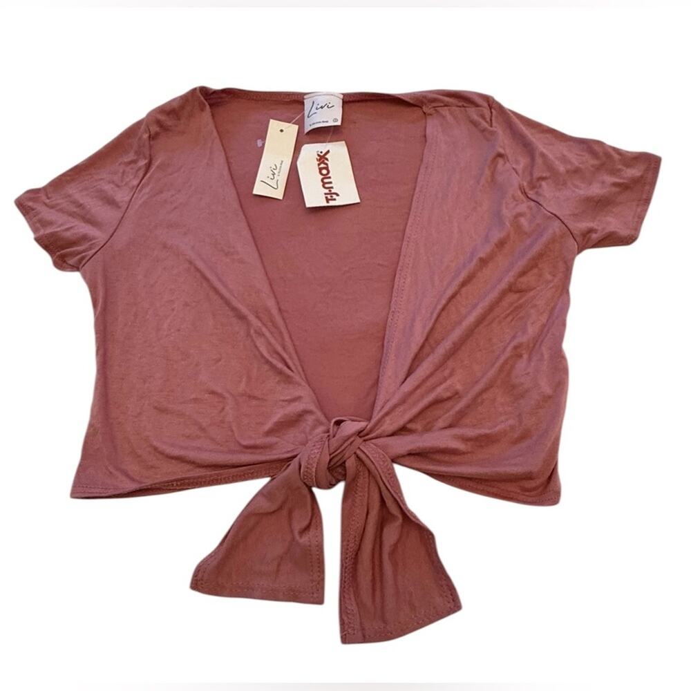 Livi by Olivia Rae Women's Mauve Tie-Front Crop Top Size Small Rayon Spandex